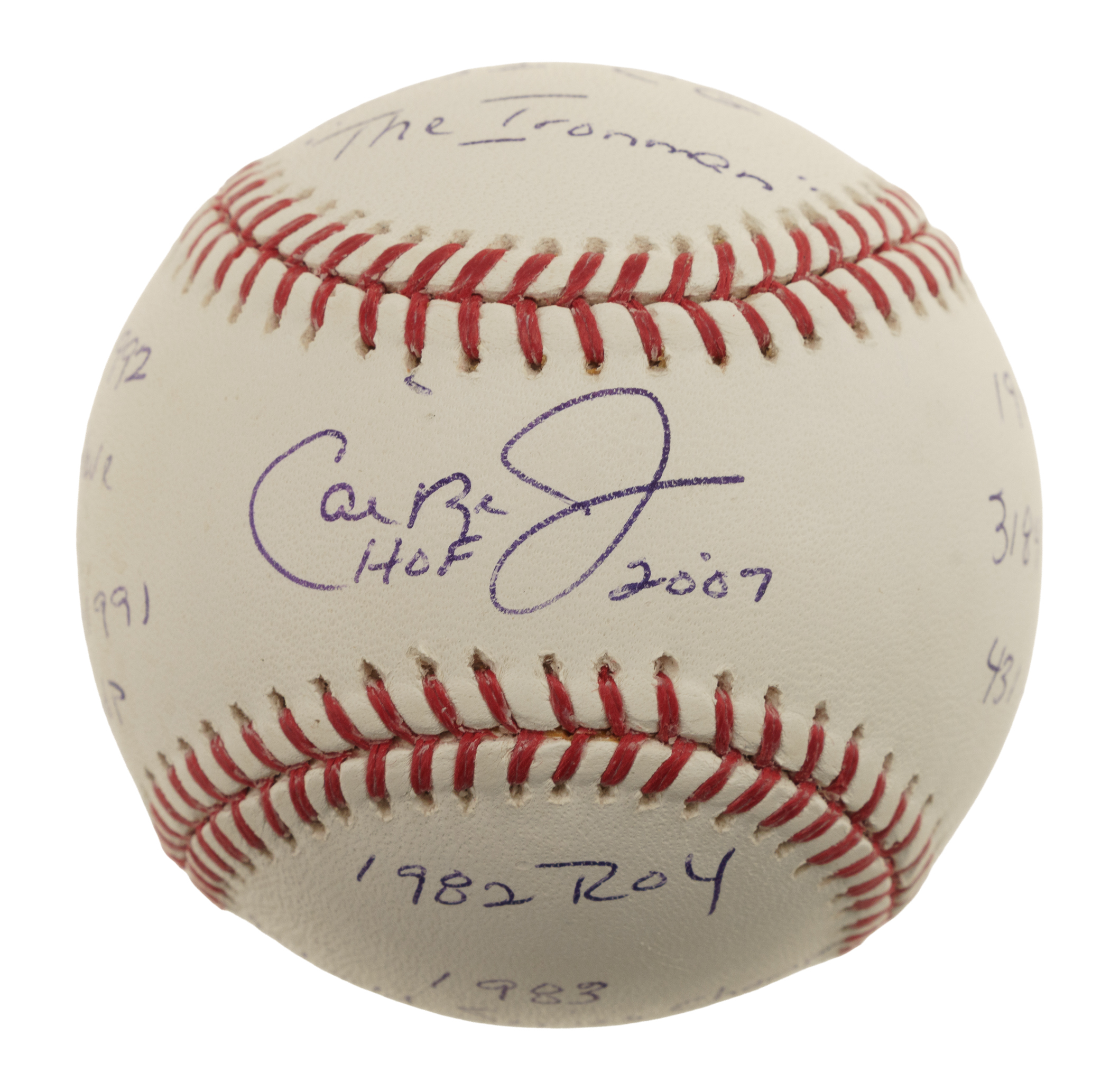 Cal Ripken Jr. Single-Signed Stat Ball | REA Archive