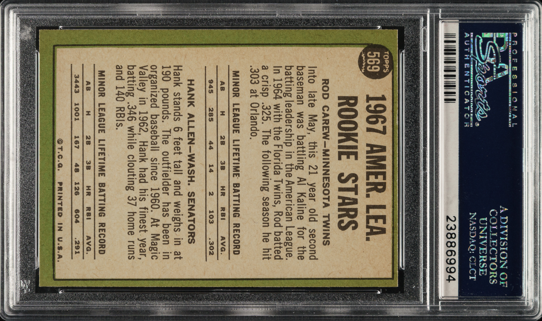 1967 Topps #569 Rod Carew Rookie PSA MINT 9 | REA Archive