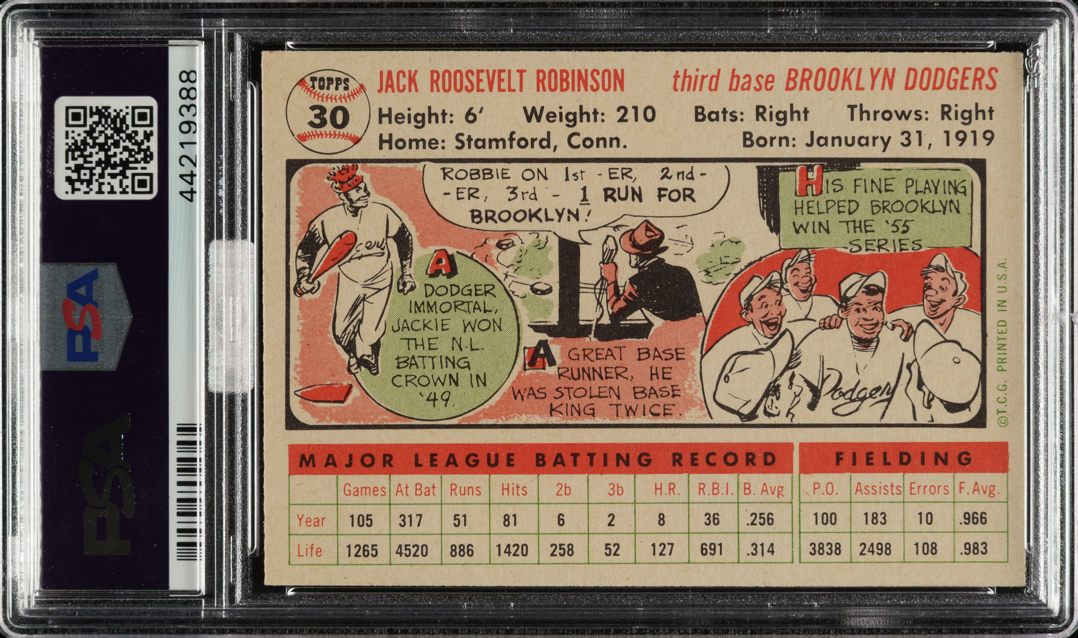 1956 Topps #30 Jackie Robinson White Back PSA NM-MT 8 (MBA Silver ...