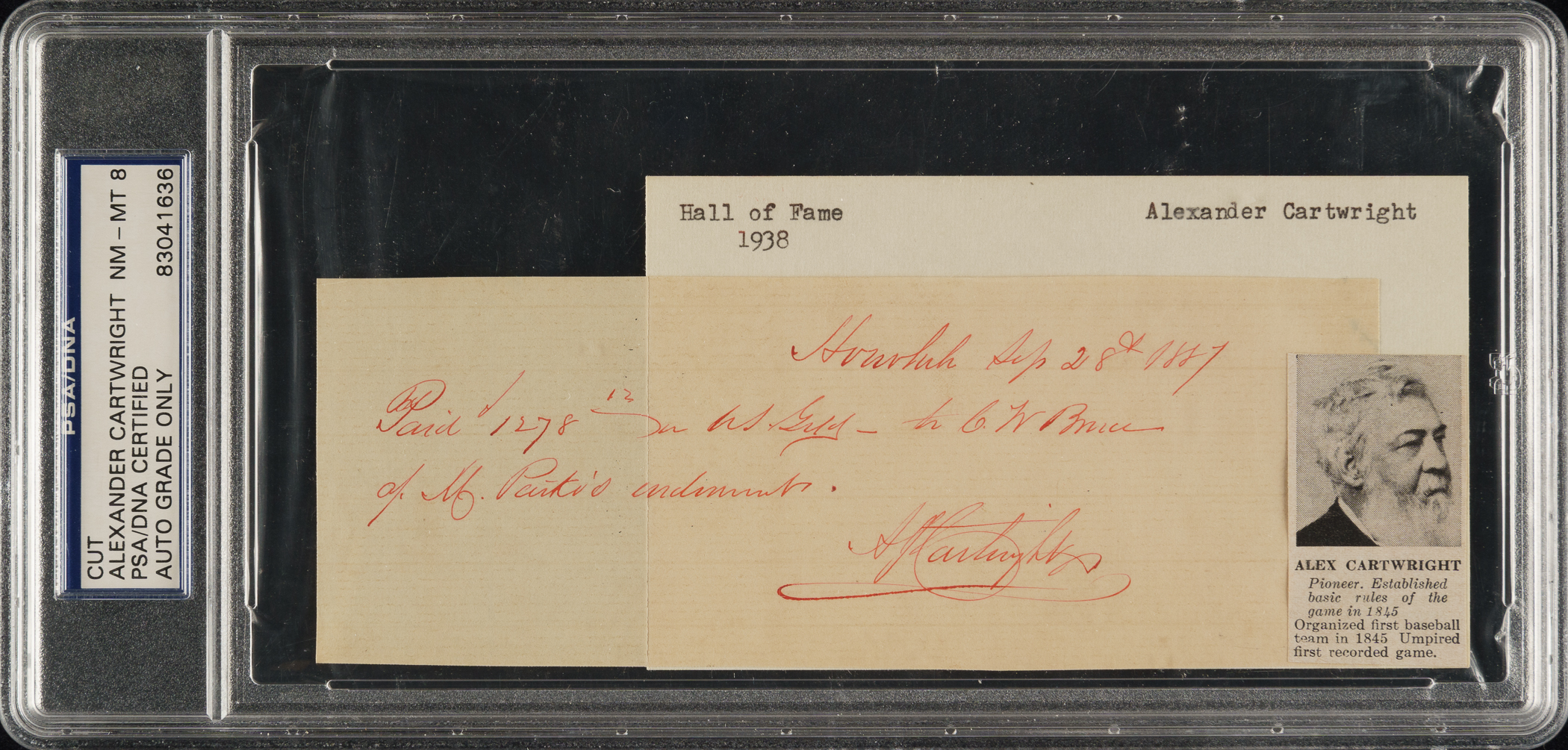 1887 Alexander Cartwright Handwritten and Signed Receipt PSA/DNA NM-MT ...