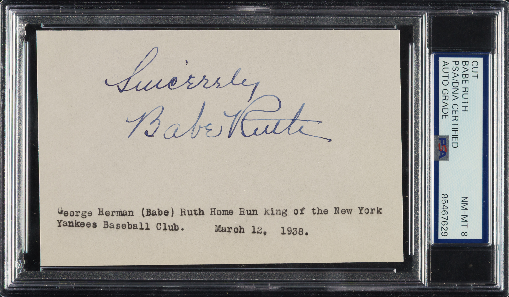 1938 Babe Ruth Cut Signature PSA/DNA NM-MT 8 Plus Full JSA LOA | REA ...