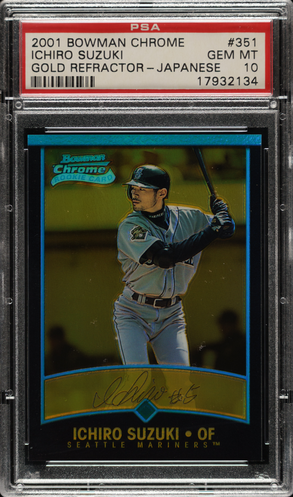 2001-bowman-chrome-japanese-351-ichiro-suzuki-rookie-gold-refractor-5299-psa-gem-mint-10-1-of-1