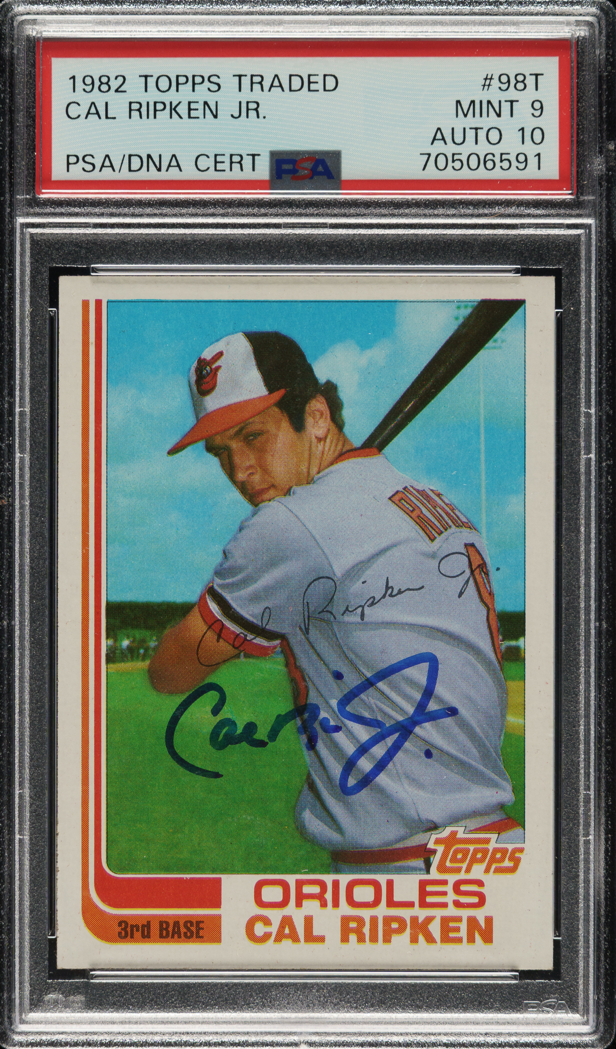 Signed 1982 Topps Traded #98T Cal Ripken Jr. Rookie PSA MINT 9 with GEM ...