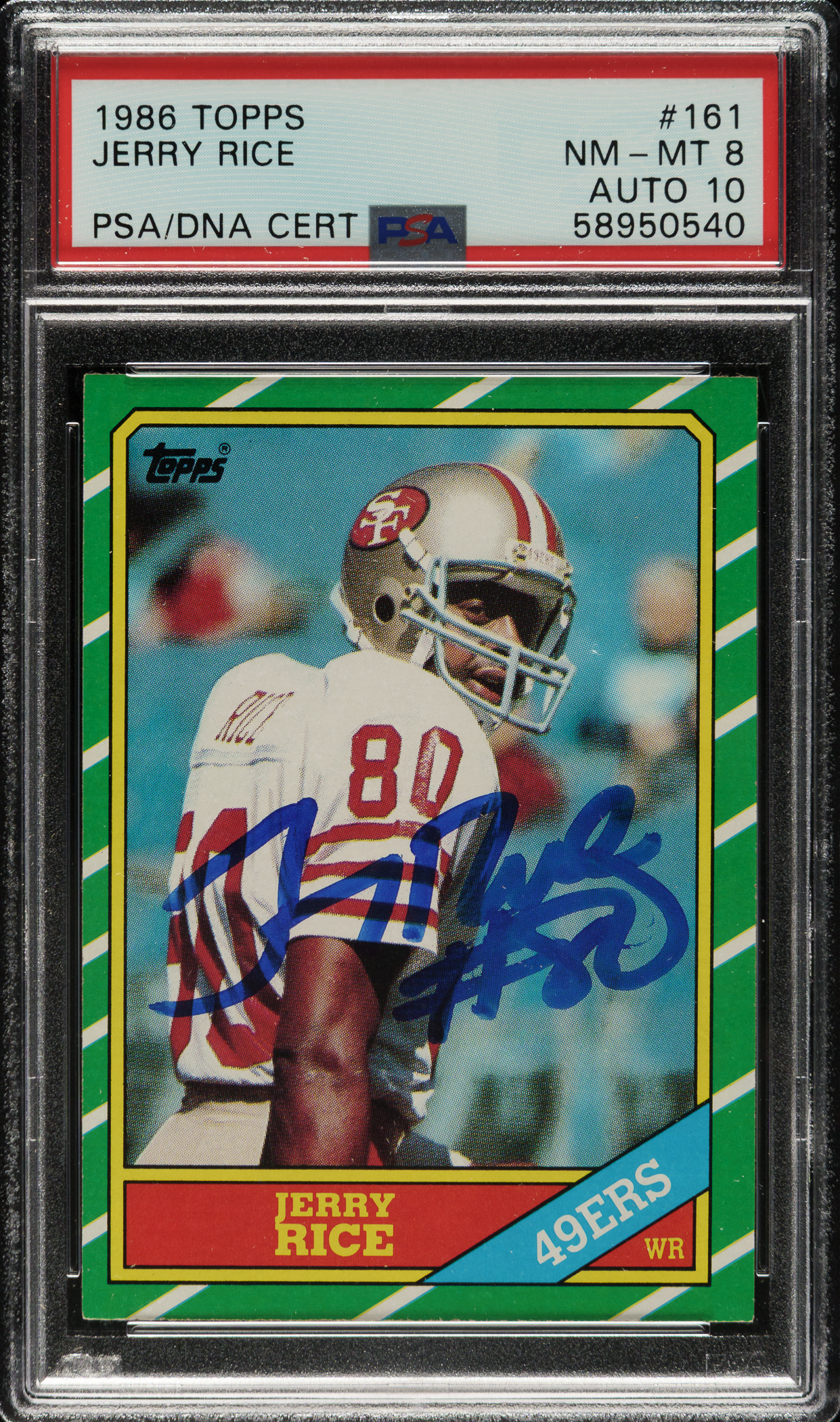 Signed 1986 Topps Football #161 Jerry Rice Rookie PSA NM-MT 8 with GEM ...