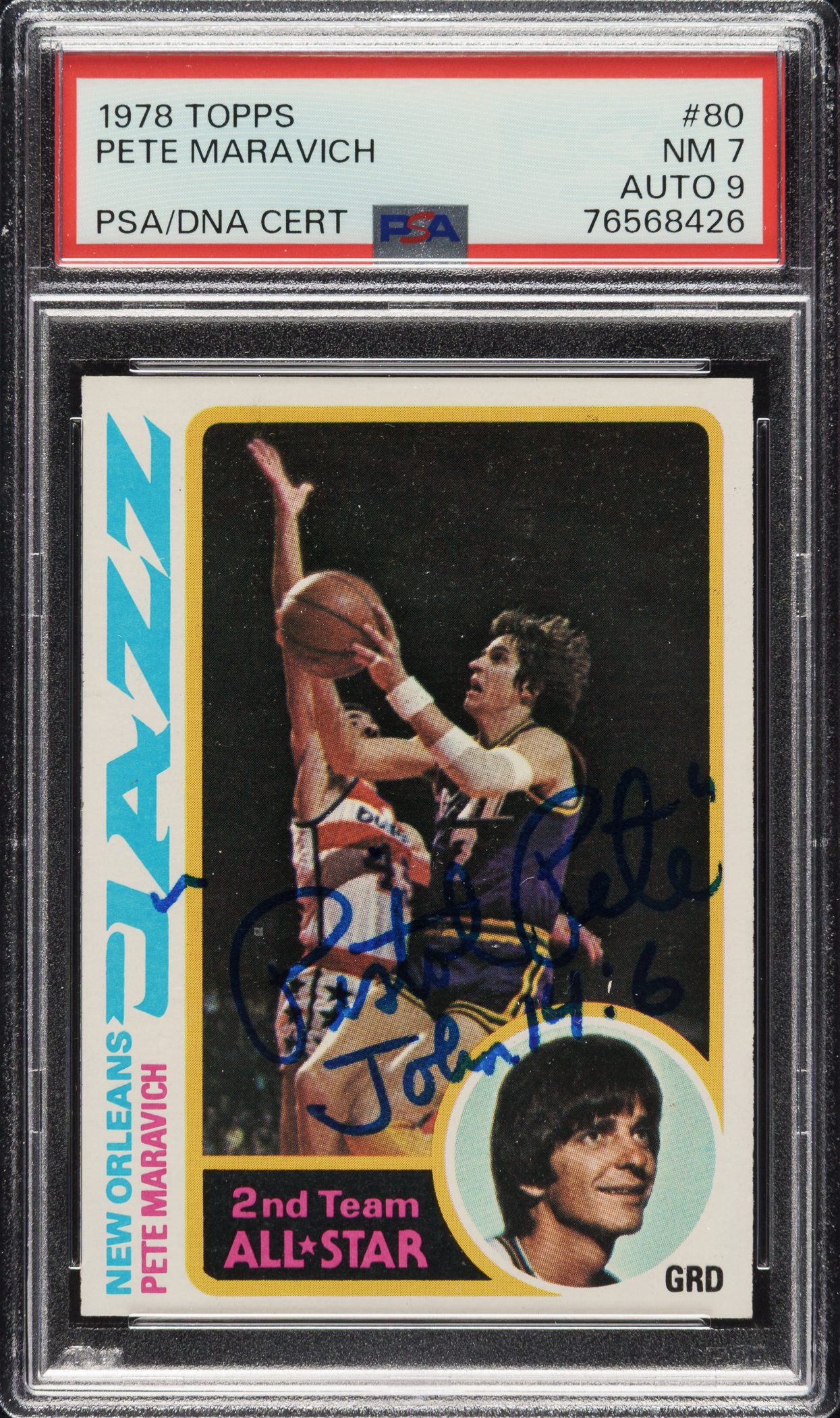Signed 1978-1979 Topps Basketball #80 Pete Maravich PSA NM 7 with