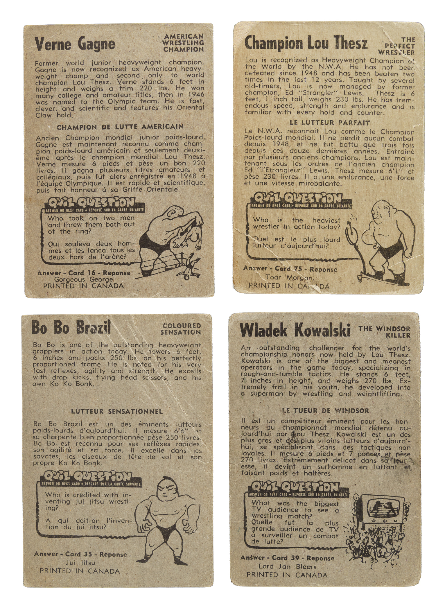 1954-1955 V337-1 Parkhurst Canadian Wrestling Complete Set (75)