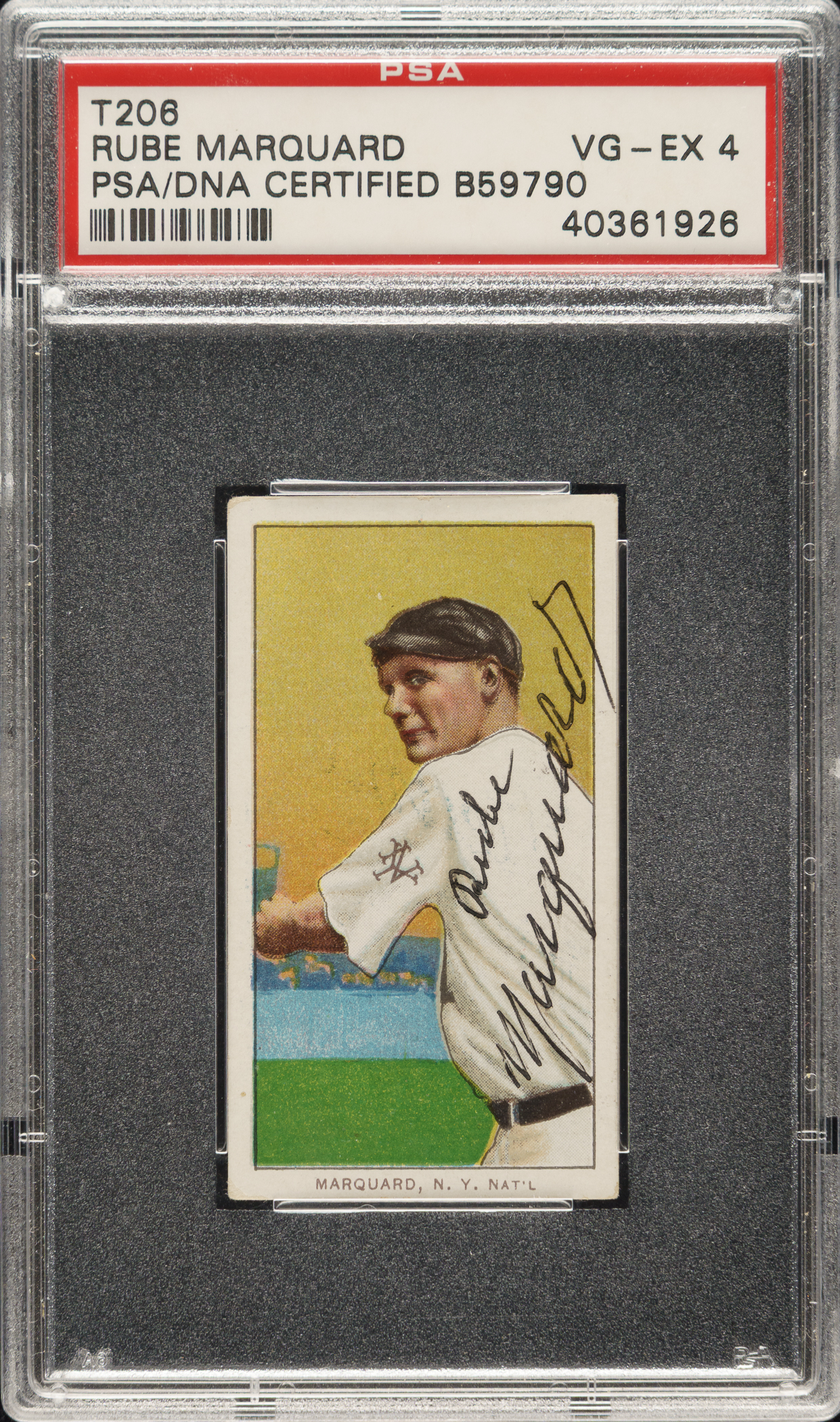 Signed 1909-1911 T206 White Border Rube Marquard Follow-Through