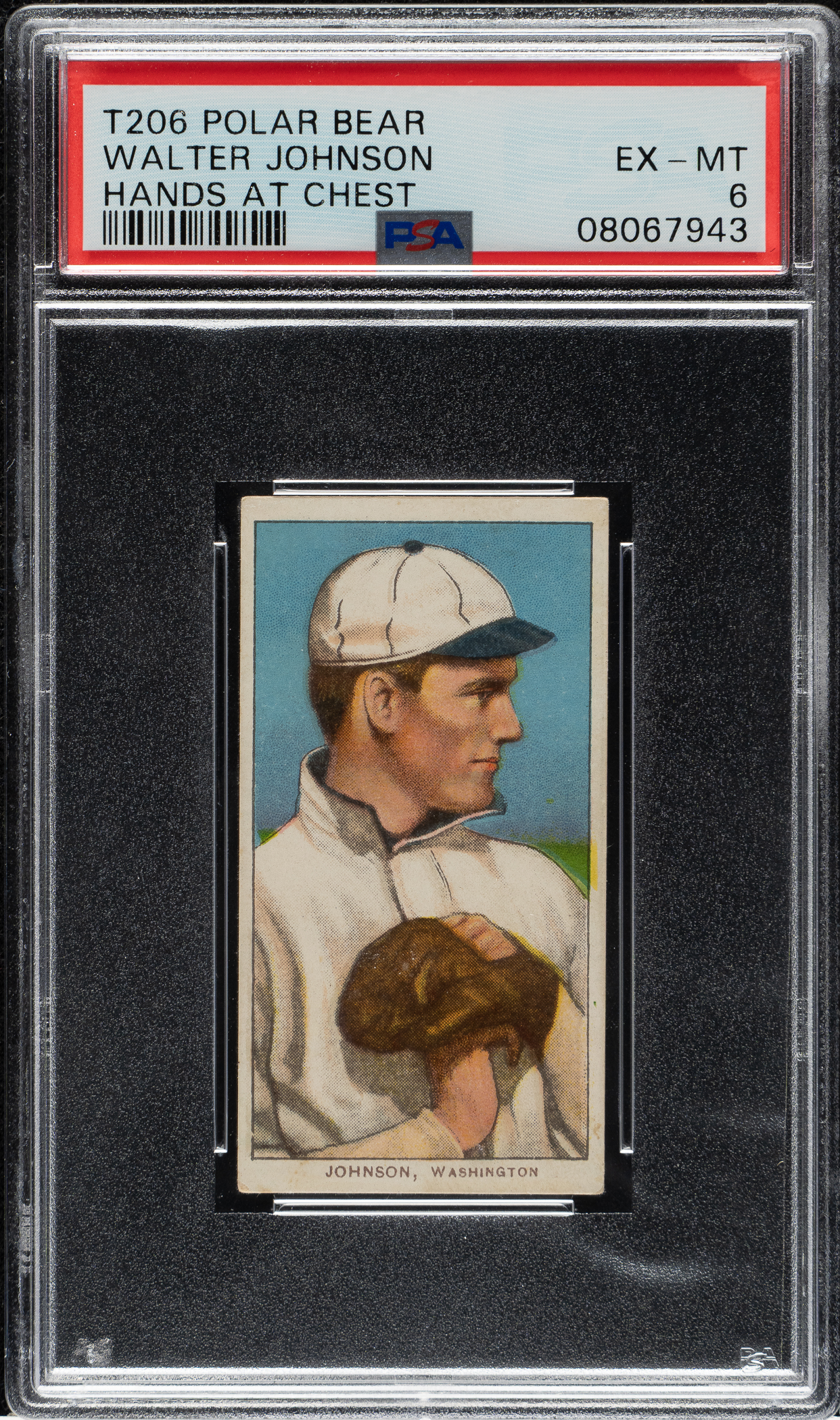 1909-1911-t206-white-border-walter-johnson-hands-at-chest-psa-ex-mt-6-polar-bear-back-1-of-3-highest-graded