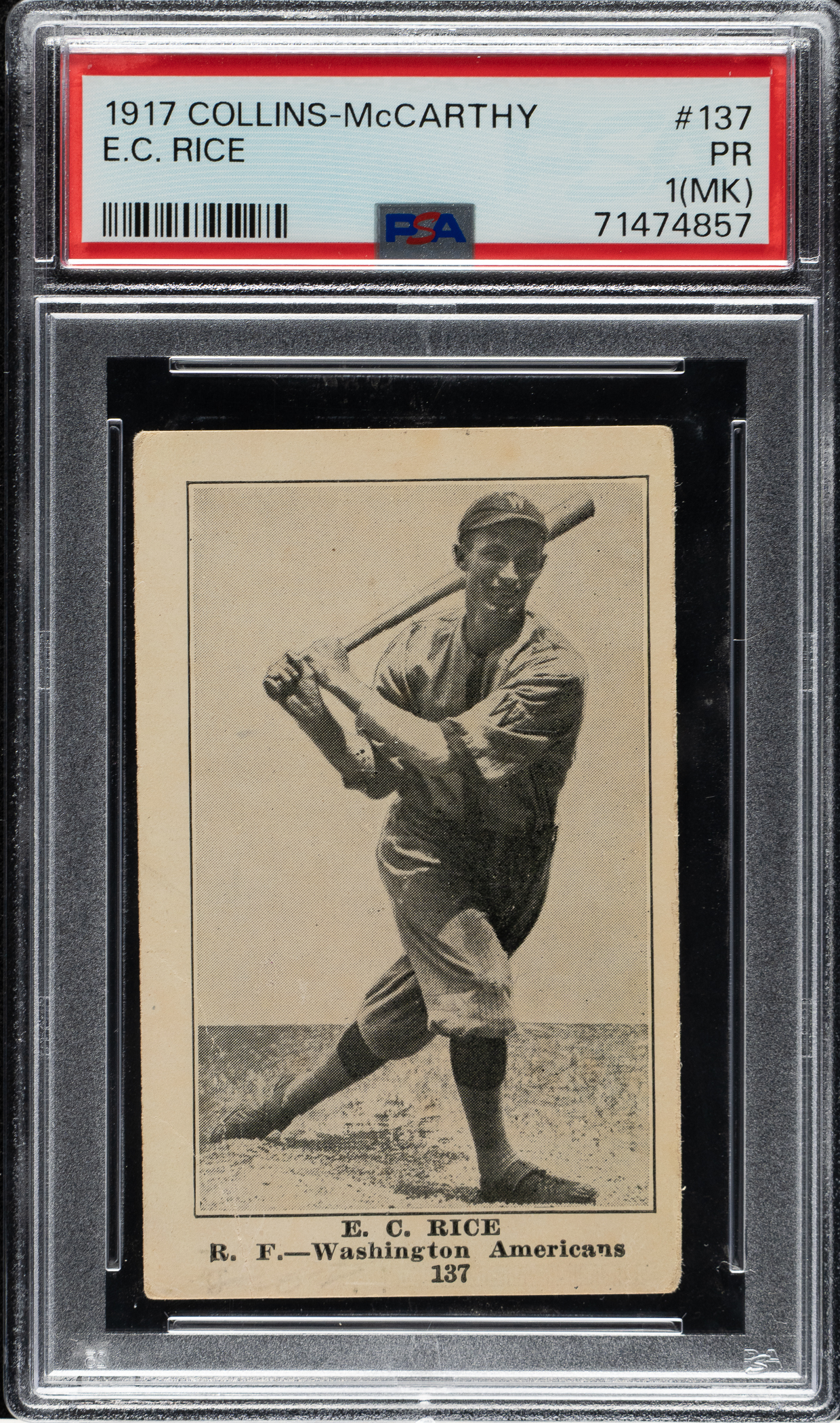 1917 E135 Collins-McCarthy #137 Sam Rice PSA POOR 1 (MK) | REA Archive