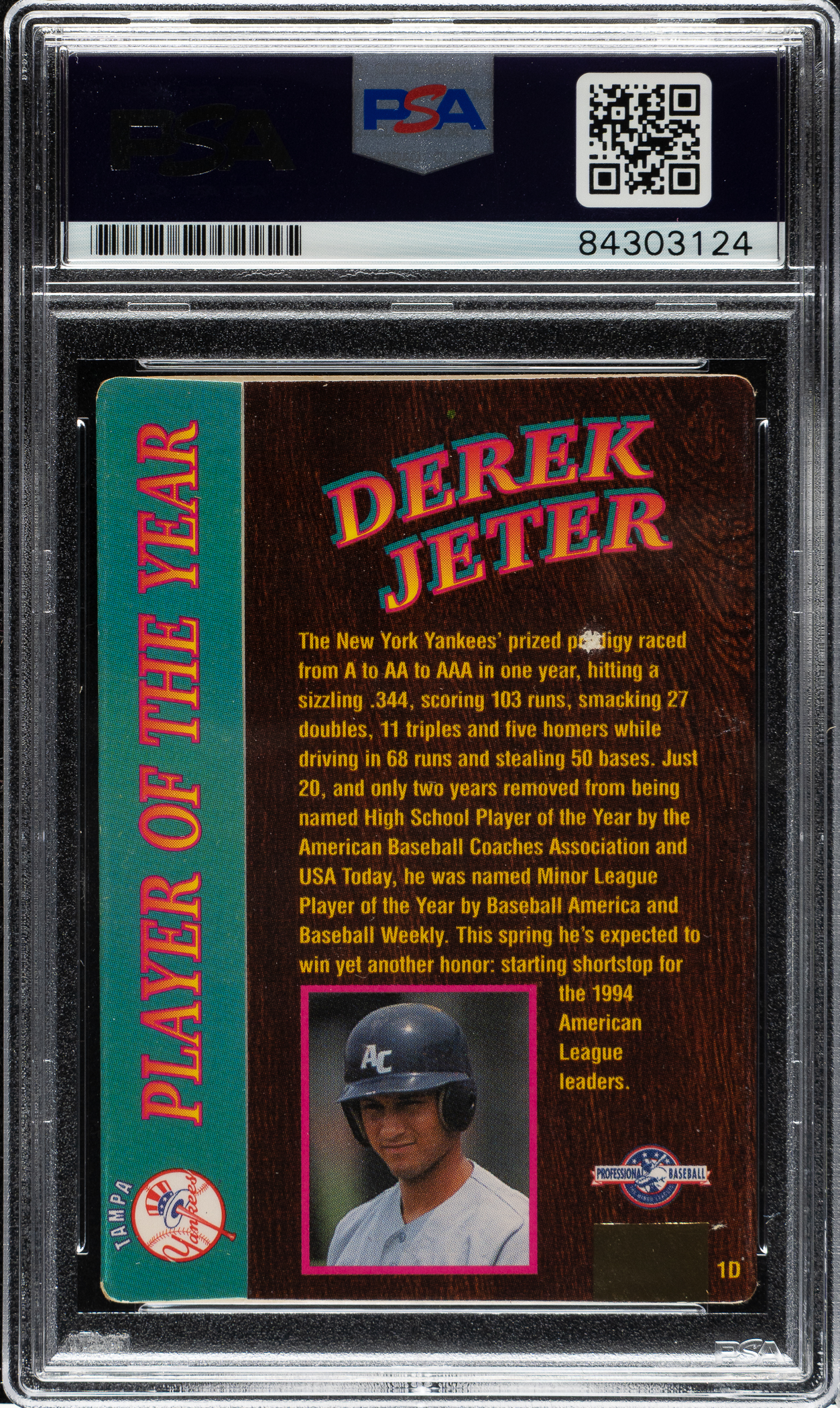 Signed 1995 Action Packed 24 KT Gold #1D Derek Jeter Autograph - PSA ...