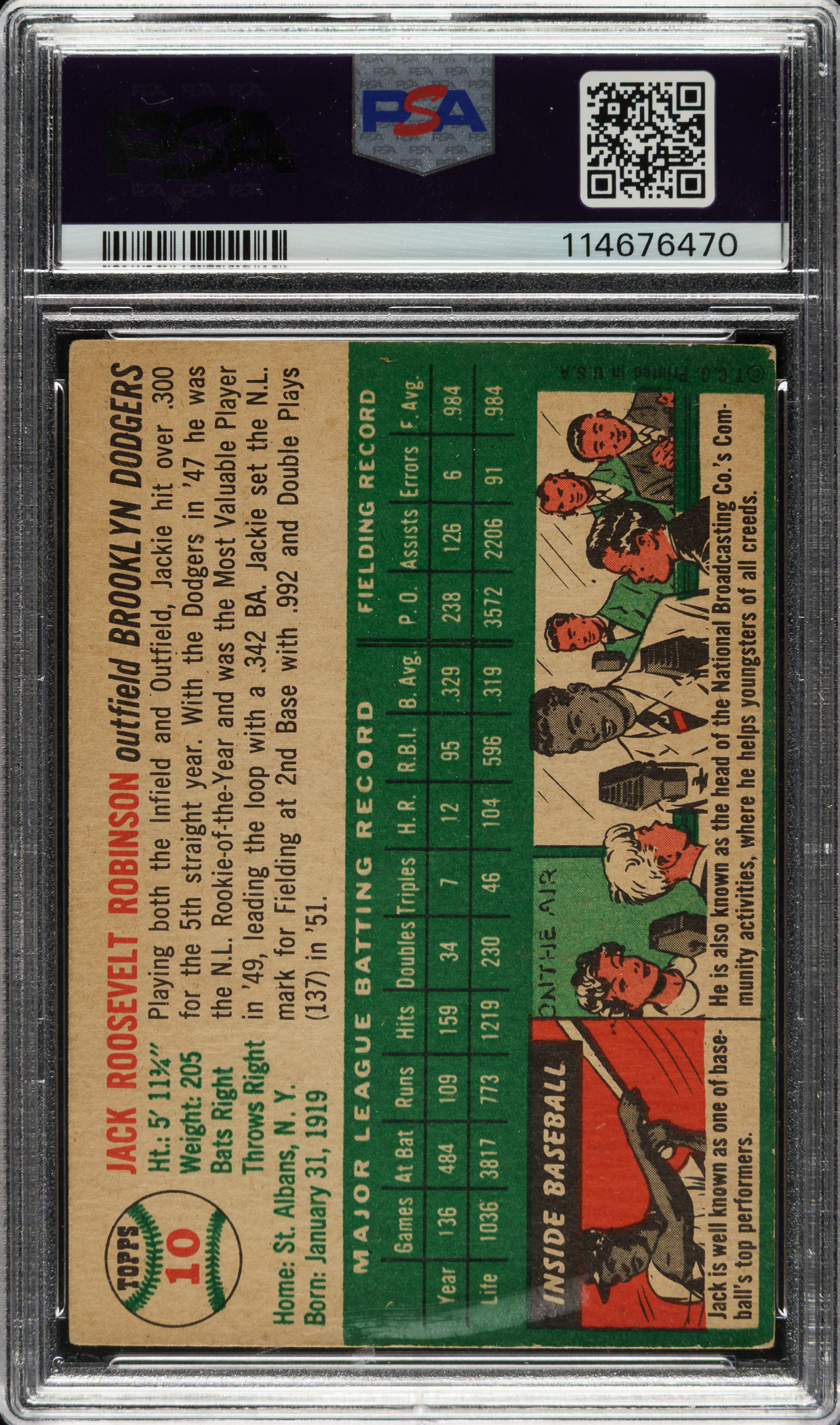 1954 Topps #10 Jackie Robinson PSA VG 3 | REA Archive