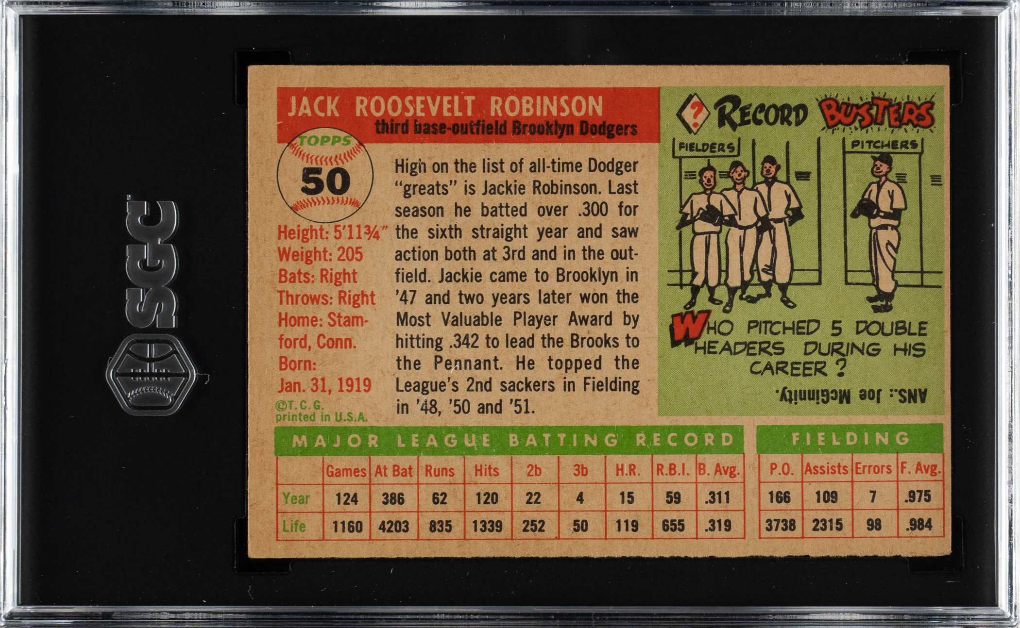 1955 Topps #50 Jackie Robinson SGC EX 5 | REA Archive
