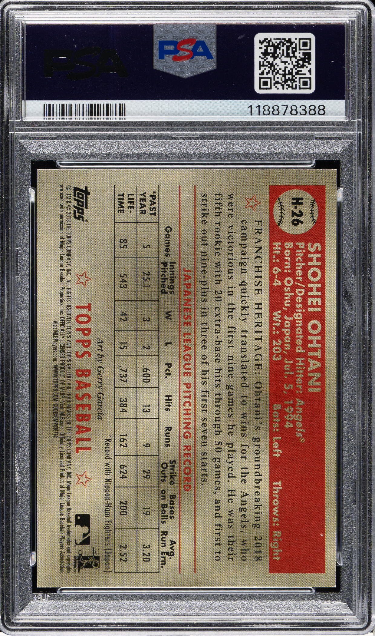 2018 Topps Gallery Heritage #H-26 Shohei Ohtani Rookie PSA MINT 9 | REA ...