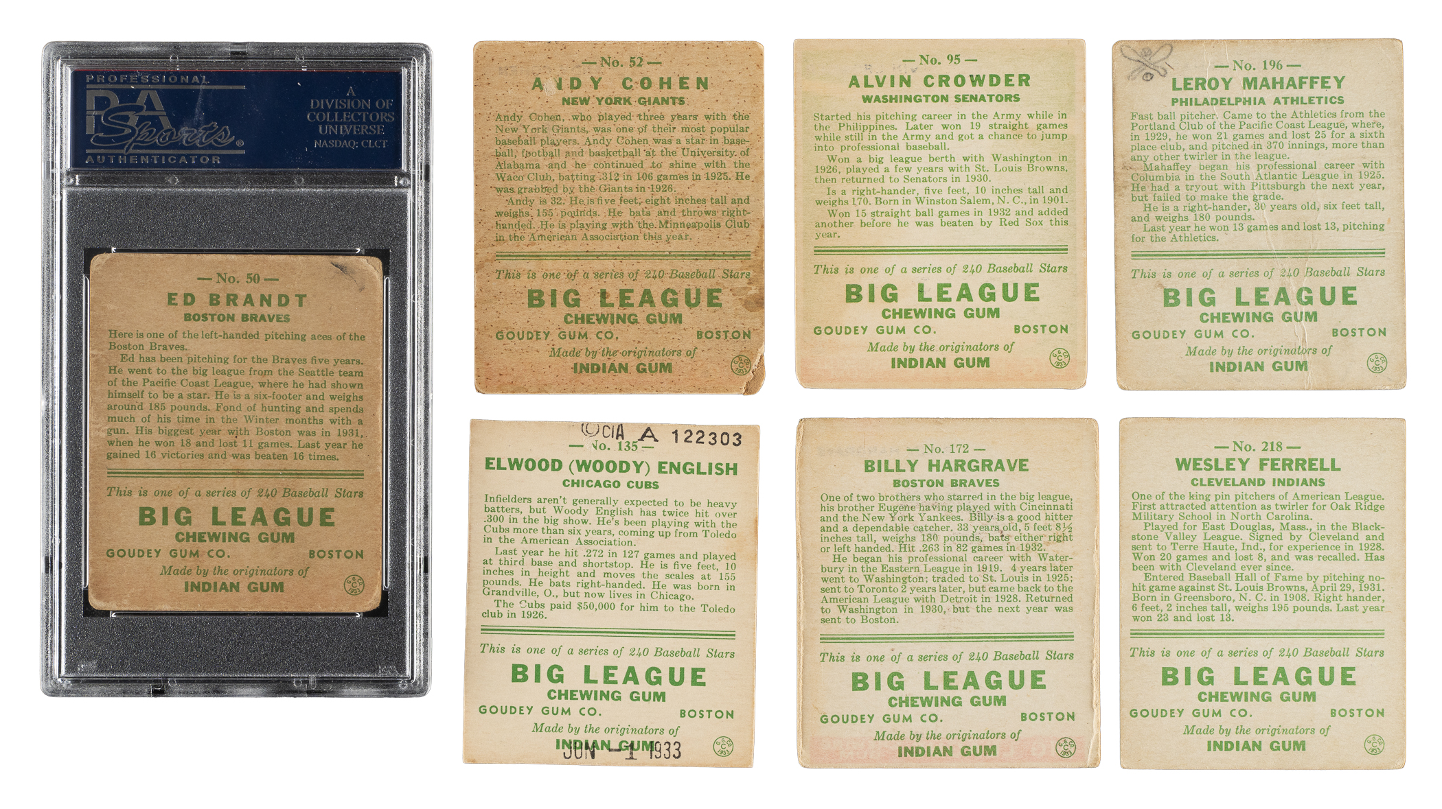 1933 R319 Goudey Collection (7) Including Copyright Submission Card ...