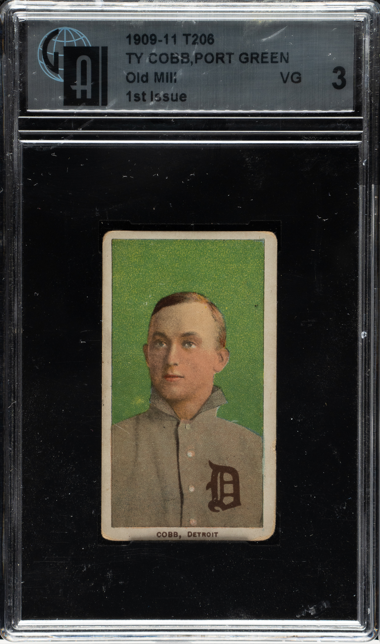 1909-1911-t206-white-border-ty-cobb-portrait-green-background-gai-vg-3-old-mill-back