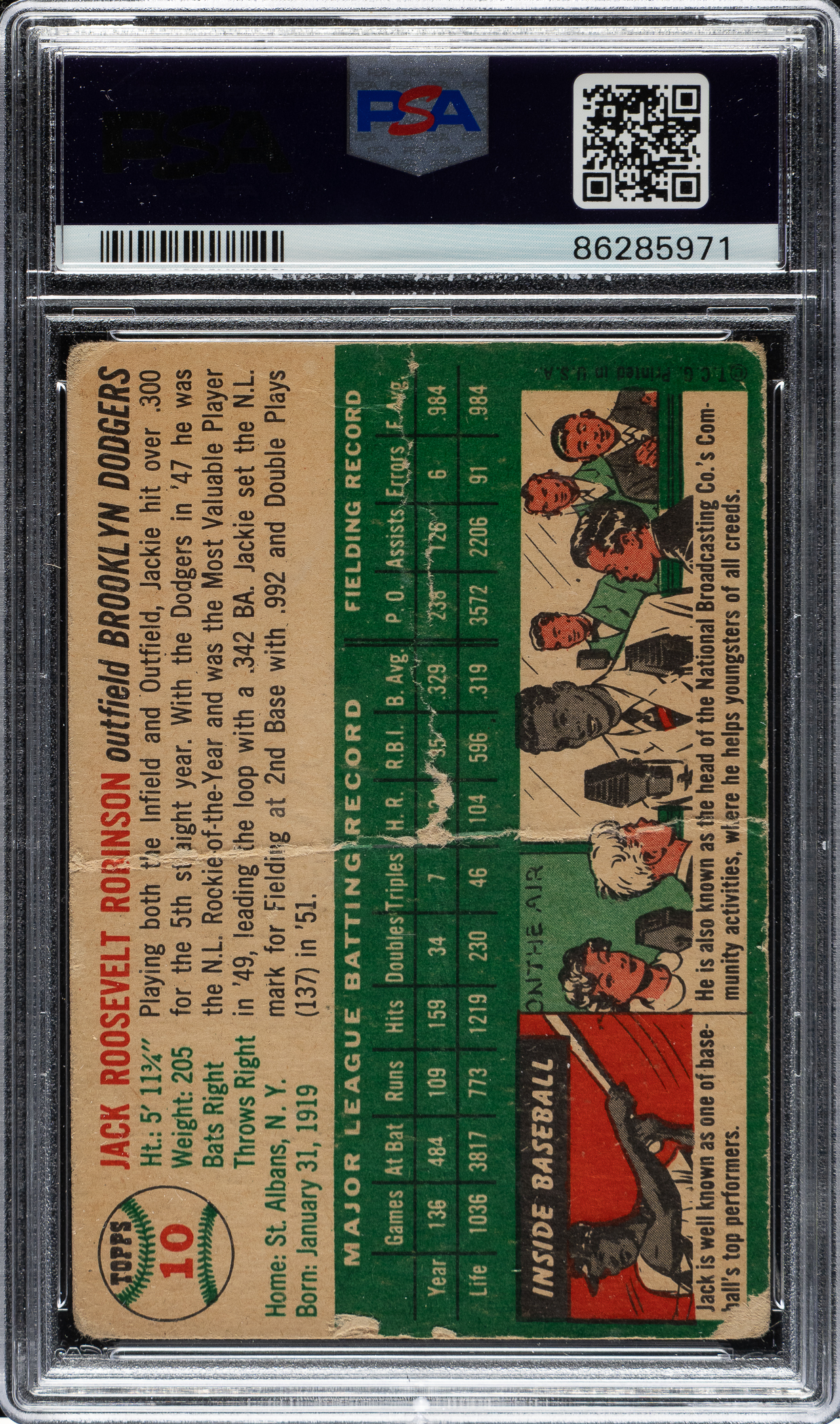 1954 Topps #10 Jackie Robinson PSA POOR 1 | REA Archive