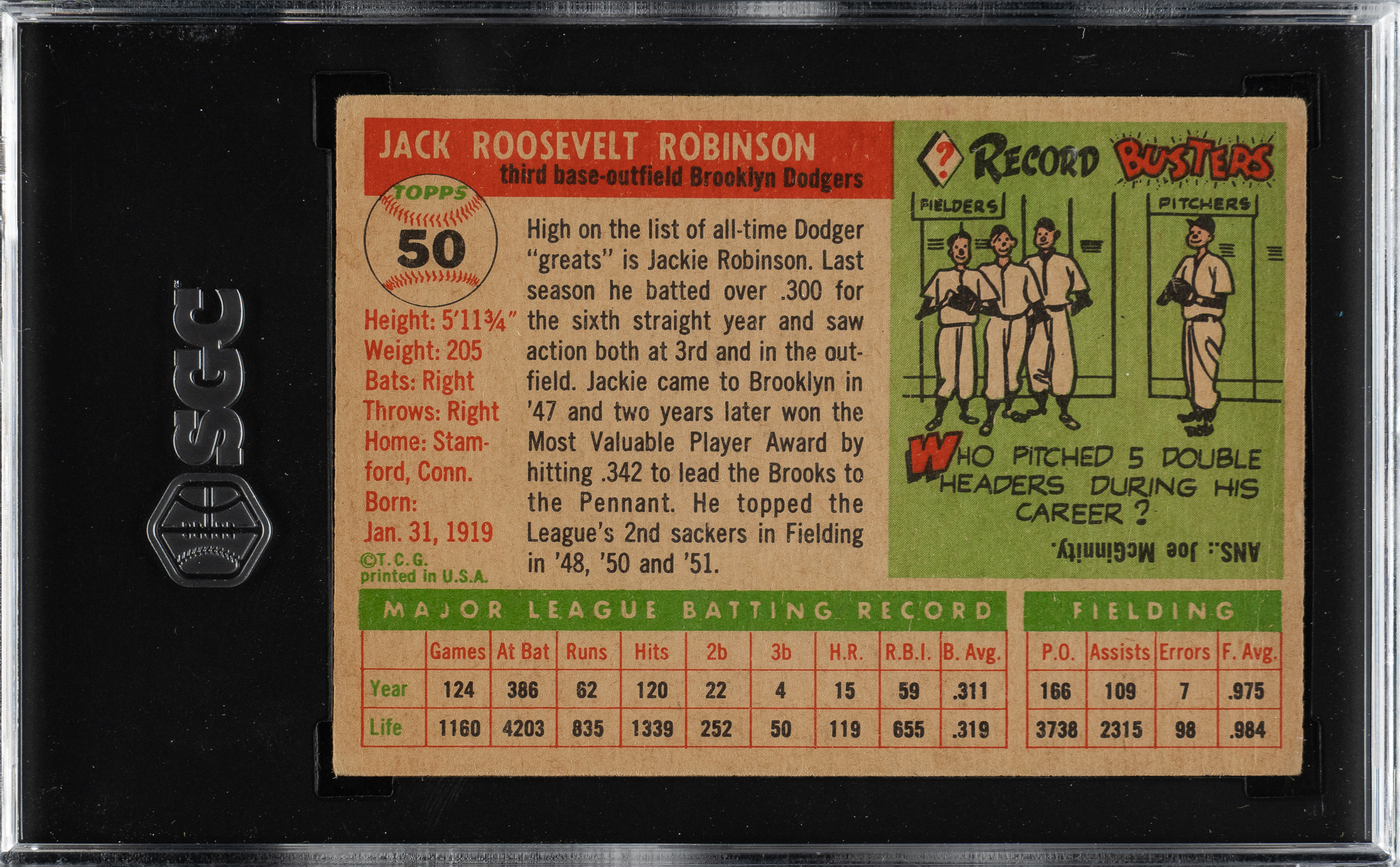 1955 Topps #50 Jackie Robinson SGC VG 3 | REA Archive