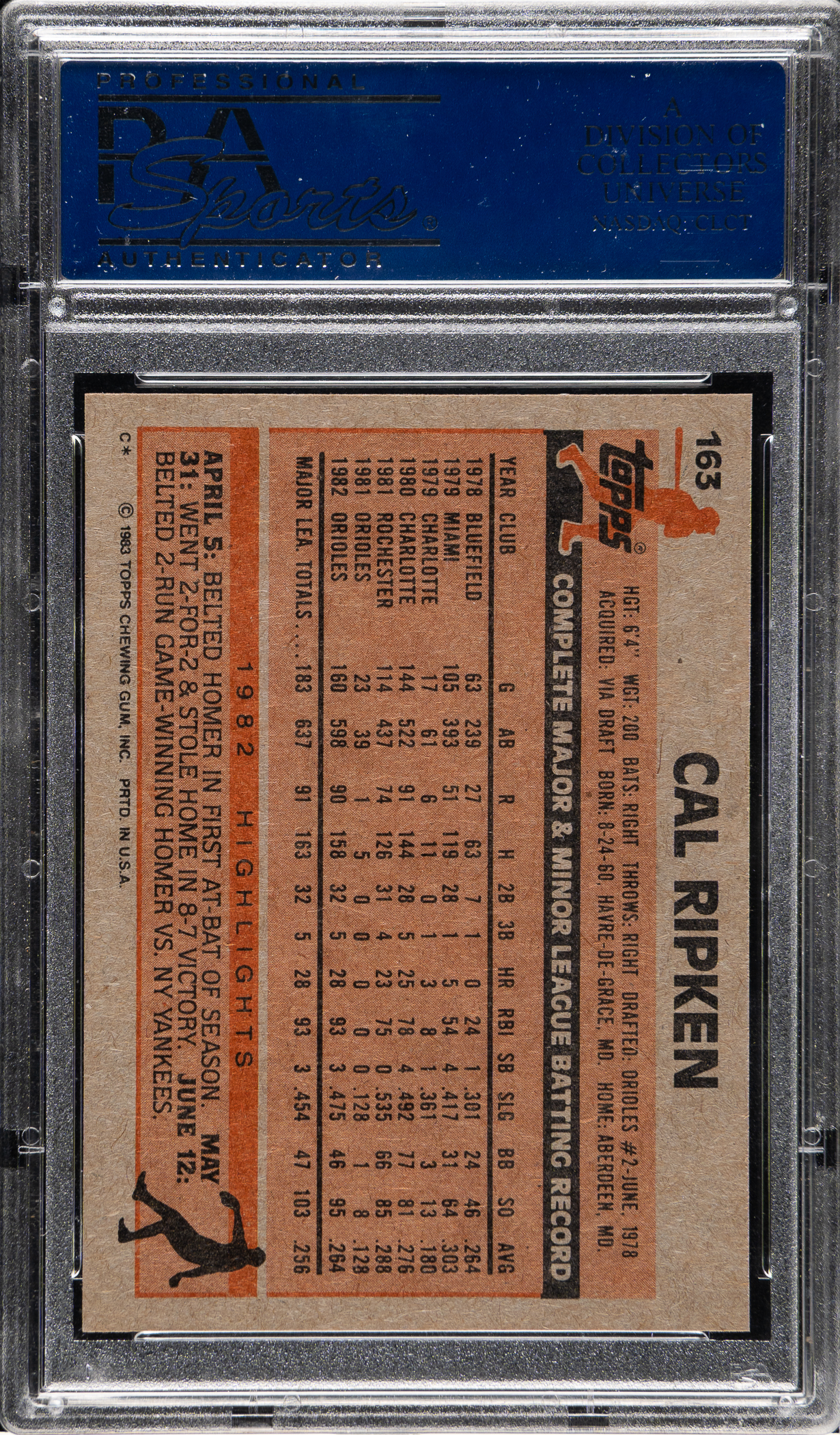 1983 Topps #163 Cal Ripken Jr. PSA GEM MINT 10 | REA Archive