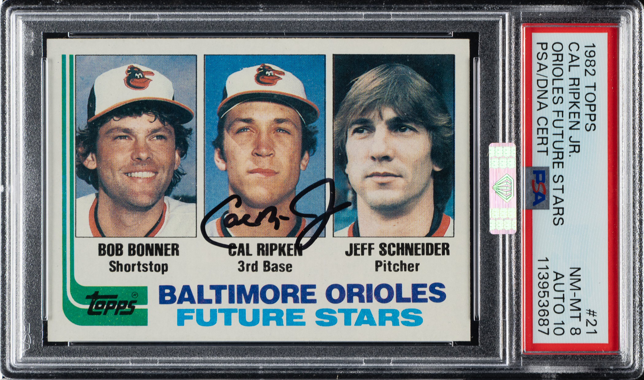 Signed 1982 Topps #21 Cal Ripken Jr. Rookie PSA NM-MT 8 with GEM MINT ...
