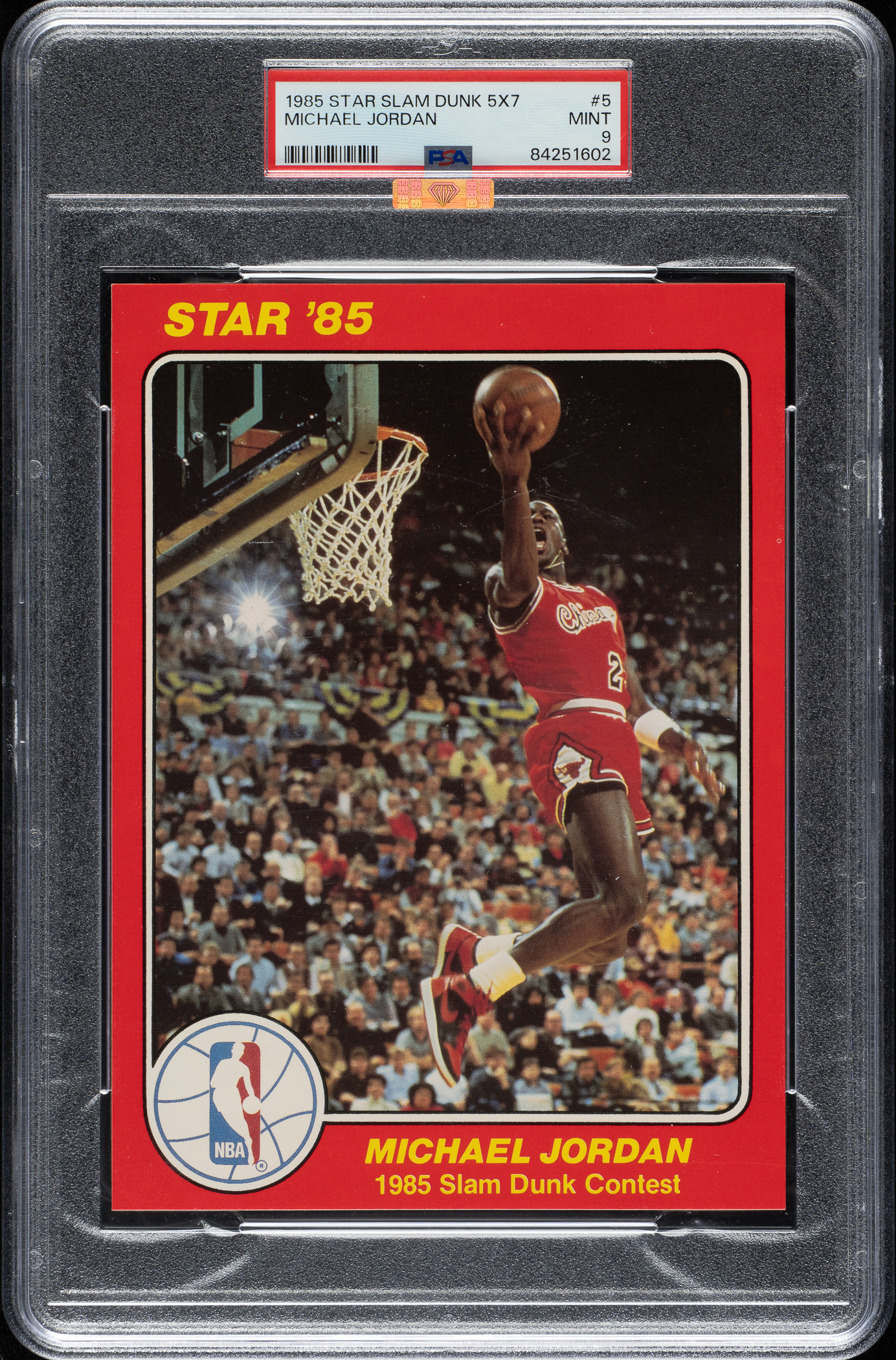 1985-1986-star-company-basketball-slam-dunk-supers-5x7-5-michael-jordan-psa-mint-9-mba-bronze-diamond