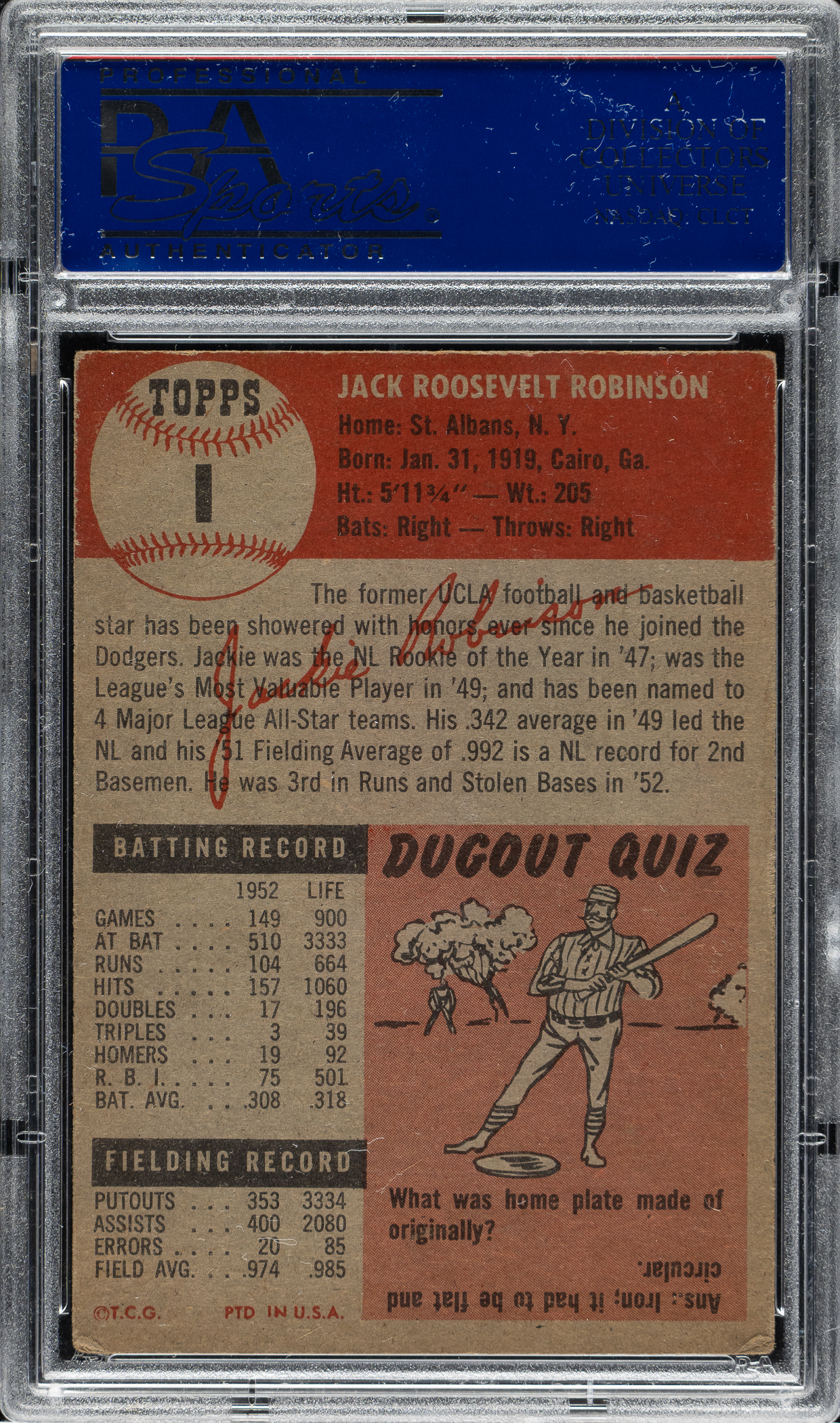 1953 Topps #1 Jackie Robinson PSA EX 5 | REA Archive