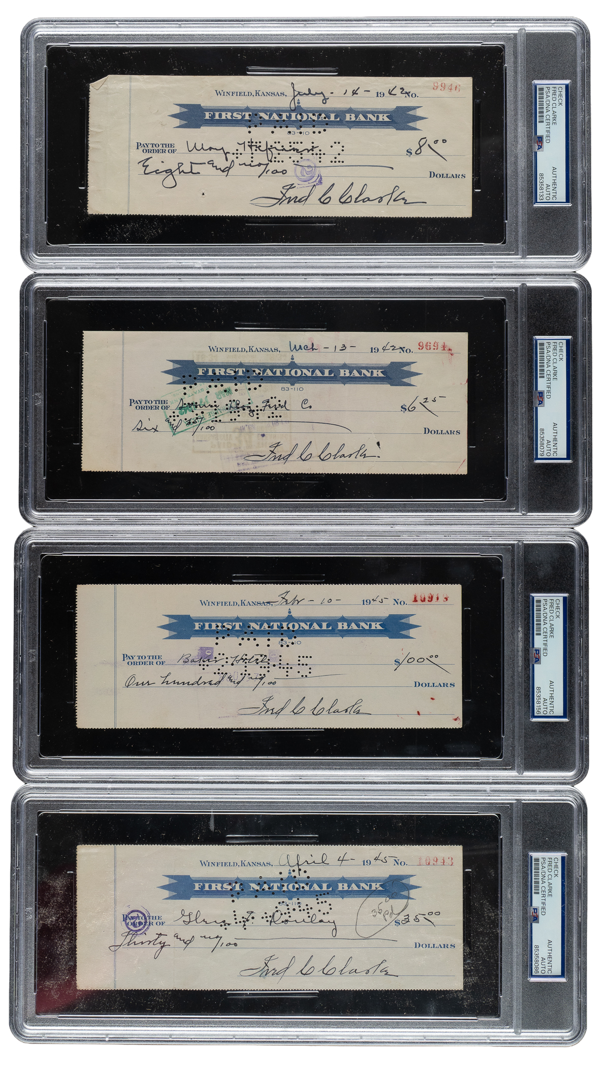 1942 and 1945 Fred Clarke Signed Check Collection (21) - PSA/DNA | REA ...