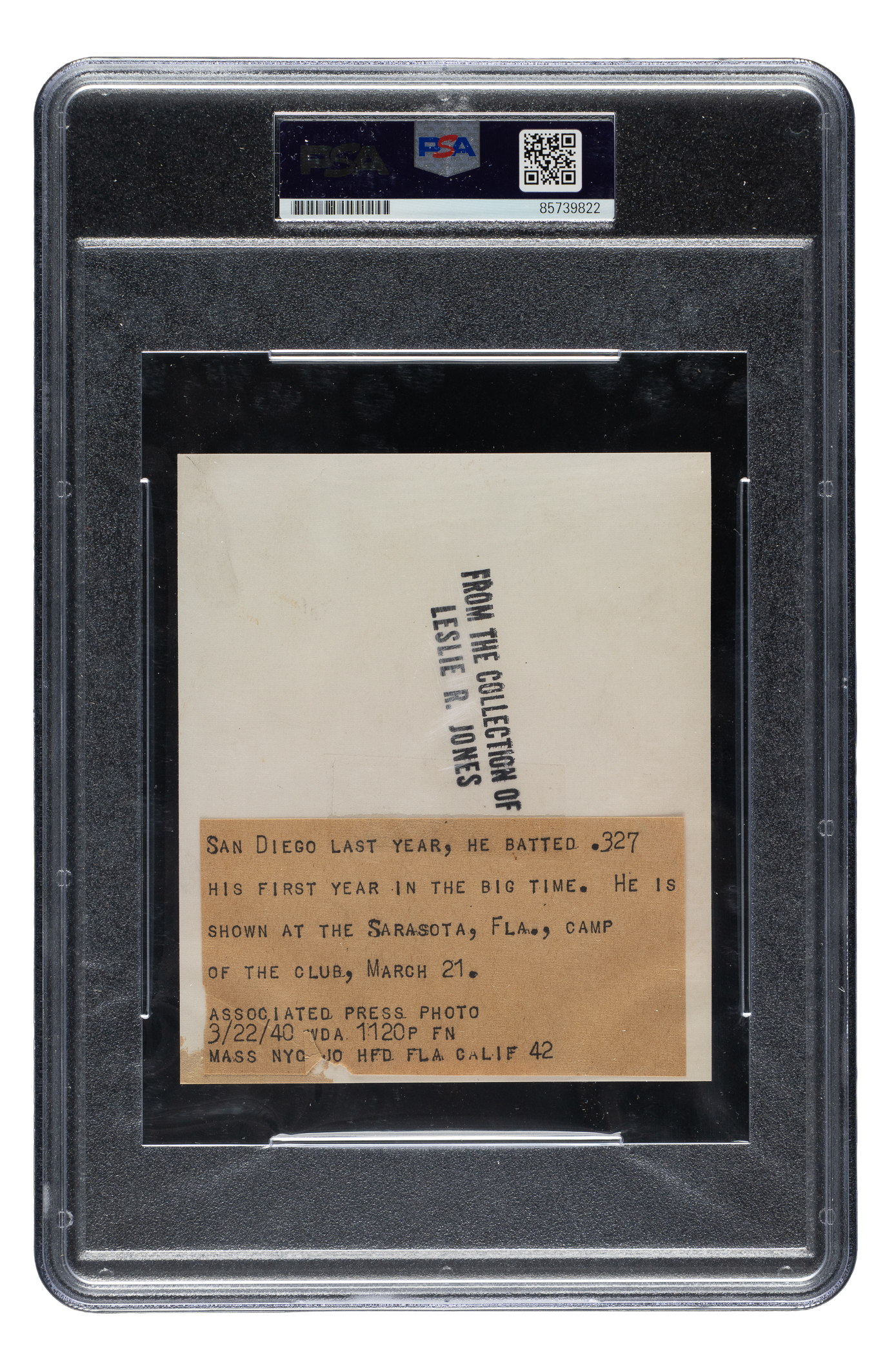 1940 Ted Williams Original Associated Press Photograph PSA/DNA Type I ...