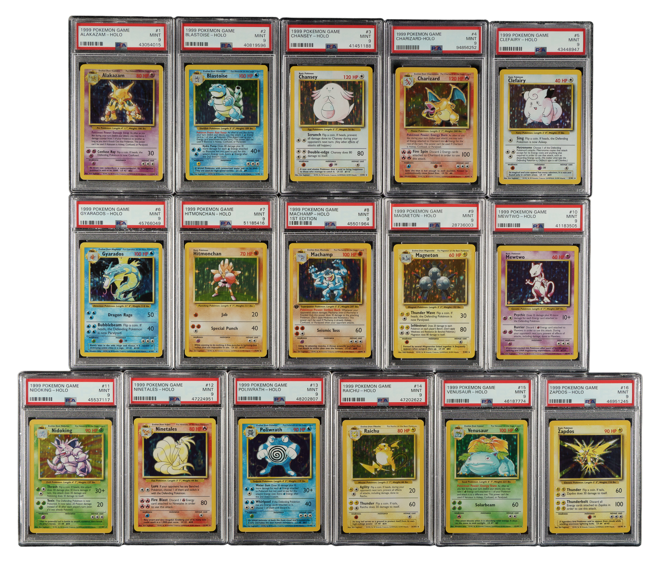 Pokemon Base 1999 Pokemon Base Set PSA MINT 9 Complete Set (102) | REA Archive