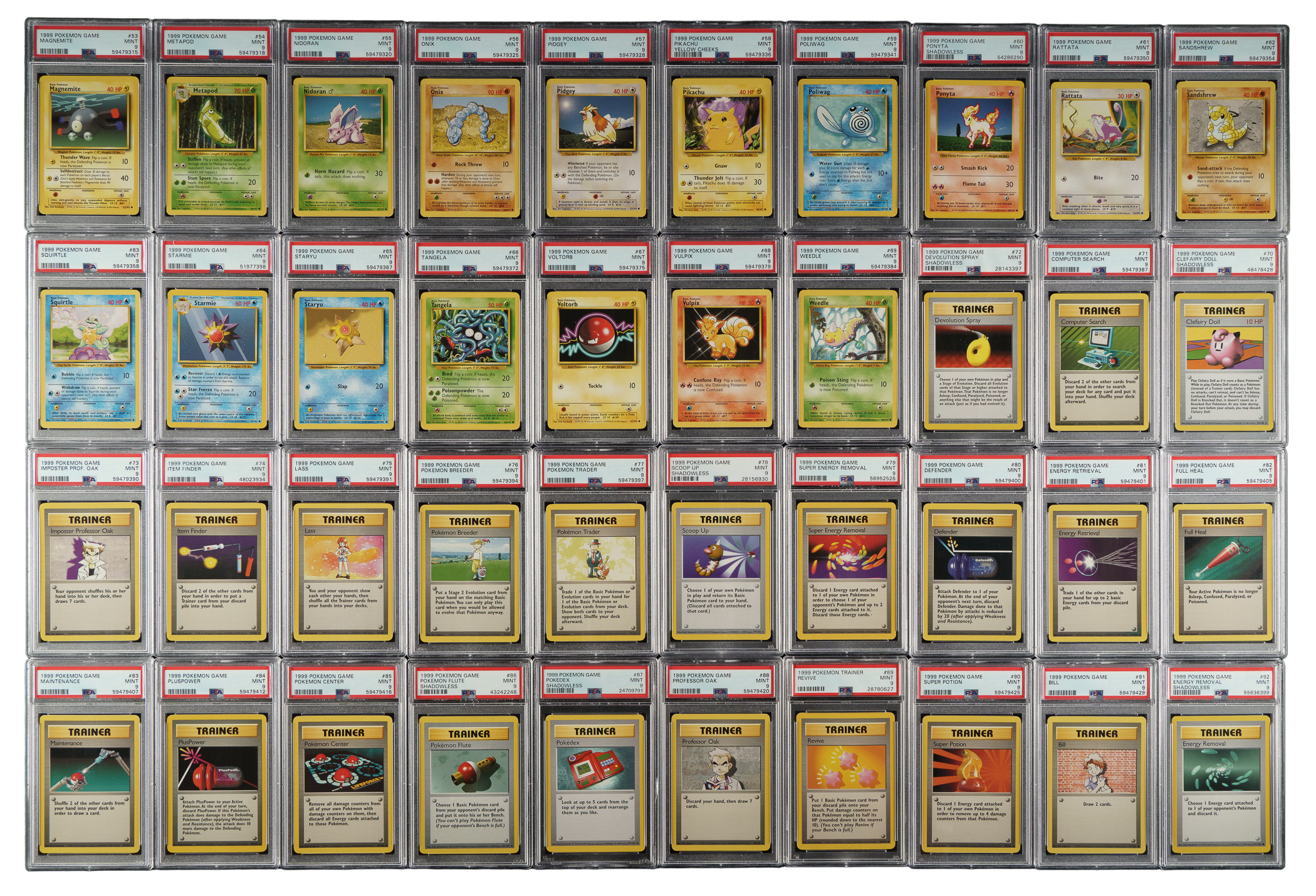 1999 Pokemon Base Set PSA MINT 9 Complete Set (102) | REA Archive