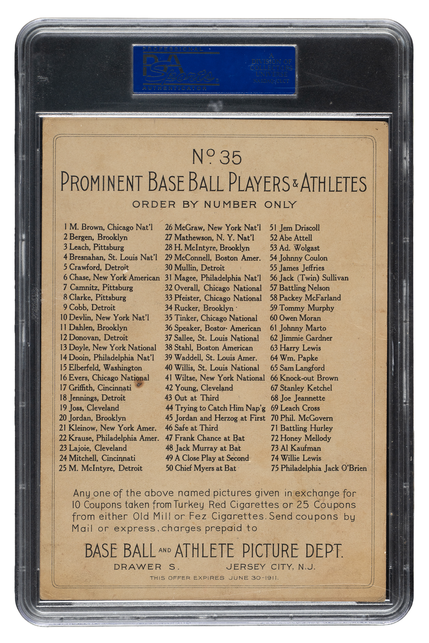 1911 T3 Turkey Red #35 Joe Tinker PSA VG 3 | REA Archive