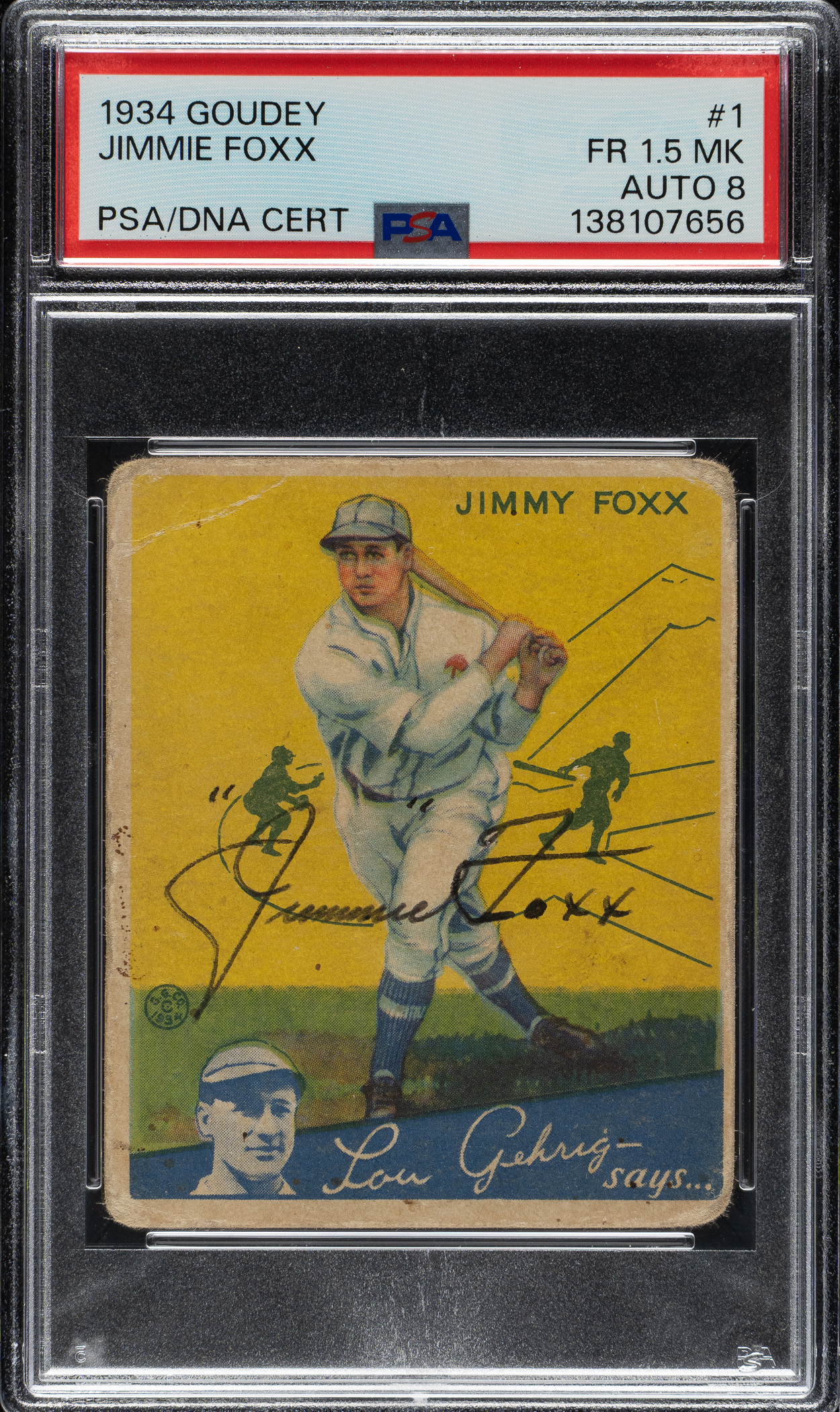 フレチャンオーダーページ Signed 1934 R320 Goudey #1 Jimmy Foxx PSA FAIR 1.5 (MK) with NM-MT